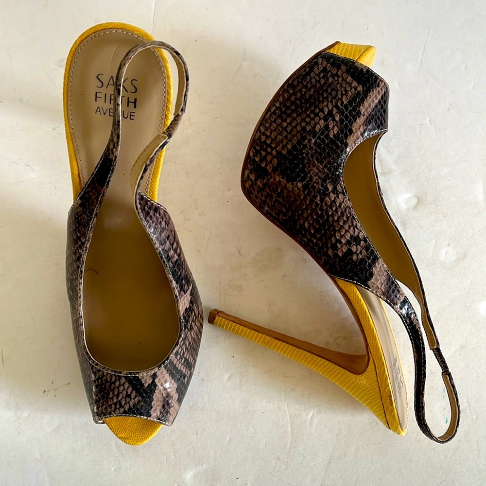 SAKS FIFTH AVENUE Platform Snakeskin Print Heels - Picture 5 of 8